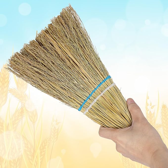 3 Pcs 12 Inch Whisk Broom Hand Held Handmade Mini Corn Broom Straw with a Solid Metal Hang Design for Multi Surface Sweeping Outdoor Car Porch Debris Dust Dirt Driveway Sidewalks Halloween