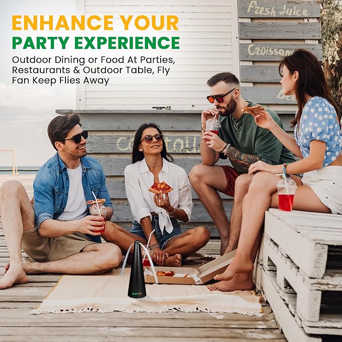 BUGGOFF White Fly & Flying Insect Repellent Fan with Twin Blades, Table top & Hangable, Battery Powered, USB C Chargable with Cable Included. Safe Blades with Auto Stop. (4 Pack)