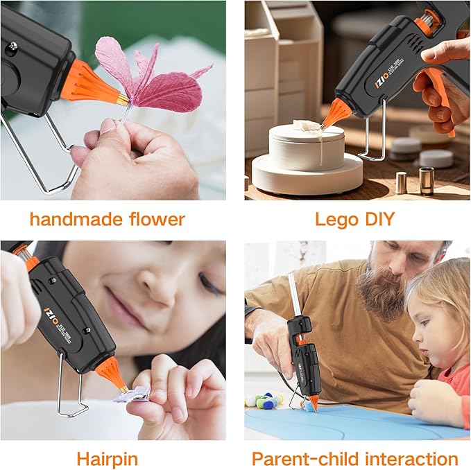 IZIO Professional Hot Glue Gun Kit-100W Fast Heat, 21 Glue Sticks(7/16"), Detachable Anti-Scald Nozzle & Durable Pouch | Heavy lightweight for diy projects, home repairs,ergonomic grip,Black gluegun