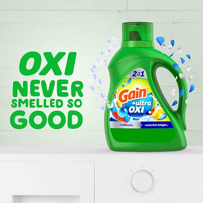 Gain Liquid Laundry Detergent, Waterfall Delight Scent | 107 Loads | Oxi Formula | HE Compatible | 154 fl oz