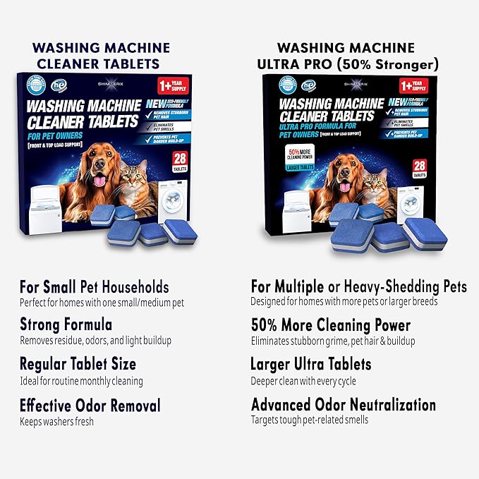 Washing Machine Cleaner New Ultra Pro Tablets 50% Stronger Formula for Pet - 28 Pack, HE Front & Top Load, Washer Deep Cleaning, Remove Tough Pet Hair, Odors, Residue & Grime, No Dander Build-up