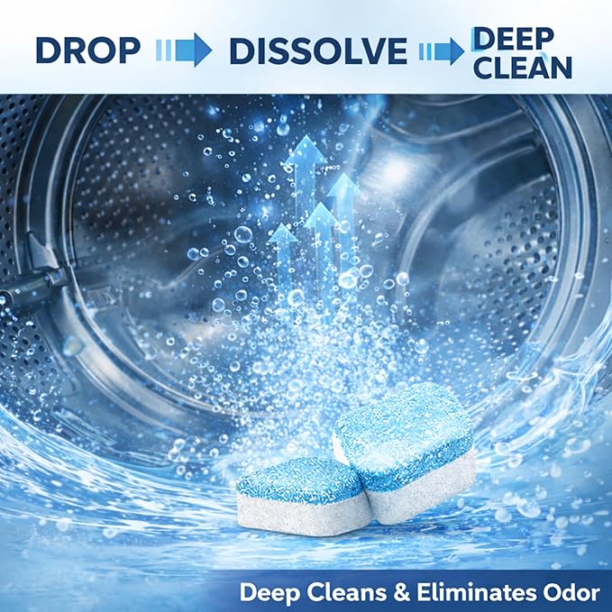 Washing Machine Cleaning Tablets Washer Cleaner & Descaler, 24 Count (12-Month Supply) for Front Load, Top Load & HE Washers | Appliance Maintenance & Residue Removal