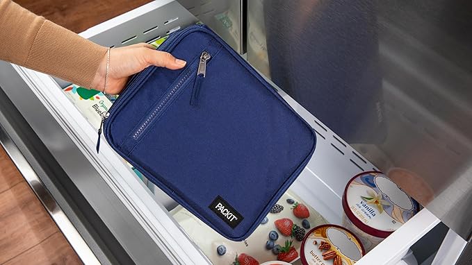 PackIt(R) Freezable Classic Lunch Box, True Blue, Built with EcoFreeze(R) Technology, Collapsible, Reusable, Zip Closure With Front Pocket and Buckle Handle, For Work Lunches and Fresh Lunch On the Go