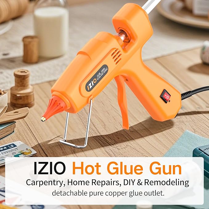 IZIO hot glue gun and sticks set with 21 glue sticks(7/16"), storage pouch, copper nozzle,Equipped with anti scalding mouth, safe switch, ergonomic grip, lightweight for diy projects, home repairs.