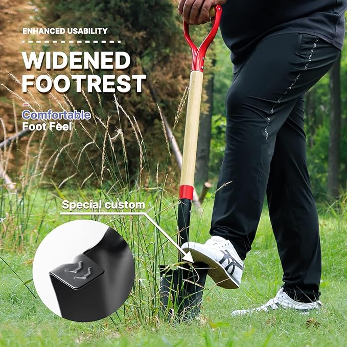 Drain Spade Shovel, Garden Drain Spade, Trenching Shovel, Woode D-Handle, Steel Y-Grip, 45 Inch Spade for Digging Transplanting & Edging (Red)