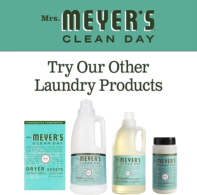 Mrs. Meyer's Clean Day Dryer Sheets, Softens Fabric, Reduces Static, Cruelty Free Formula, Basil Scent, 80 Count