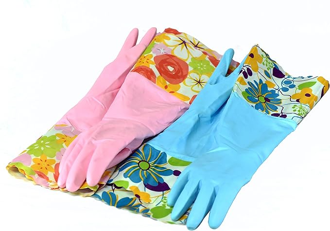 Household Gloves Latex-Free, 15" Long Cuff, Soft Lining, Adjustable Strap, Multi-Layer Protection, Flexible, Comfortable, Chemical-Resistant, Reusable for Cleaning, Dishwashing, 4 Pair Large