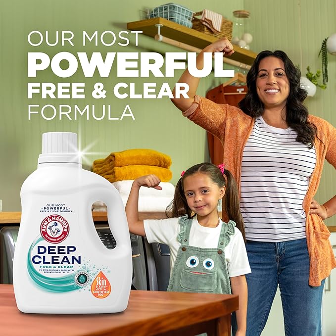 ARM & HAMMER Deep Clean Free & Clear Liquid Laundry Detergent, Free of Dyes, Perfumes and Phosphates, Suitable for Sensitive Skin, Dermatologist Tested, 102 Fl Oz, 68 Loads, (Pack of 2)