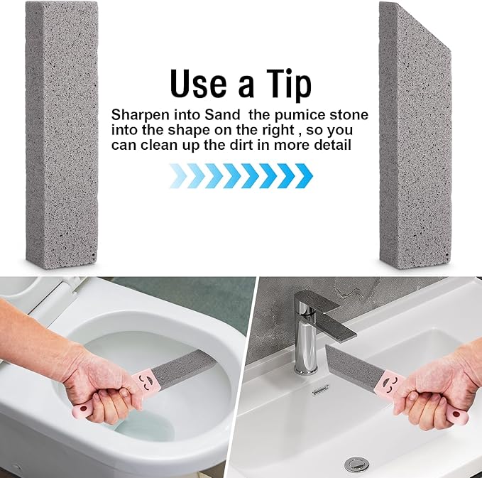 Navona 8 Pack Pumice Stone Scouring Sticks with 2 Universal Handles, Grey Pumice Stone Cleaner for Cleaning Toilets, Bathrooms, Kitchens, Spas and Pools