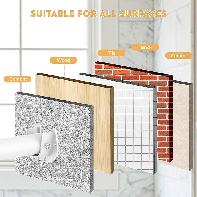 1.3 Inch Diameter Closet Rods for Hanging Clothes, Metal Heavy Duty Closet Rod 17-64 Inch Adjustable, White Closet Bar for Hanging Clothes, Suitable for Closet, Wardrobes, Bathroom, Windows
