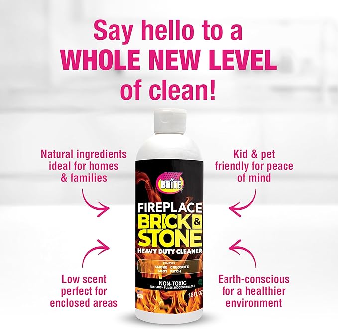 Quick 'n Brite Fireplace Gel Cleaner for Brick, Stone, Rock, Tile, and Marble, Nonabrasive Fireplace Cleaner, Made in the USA, 16 oz