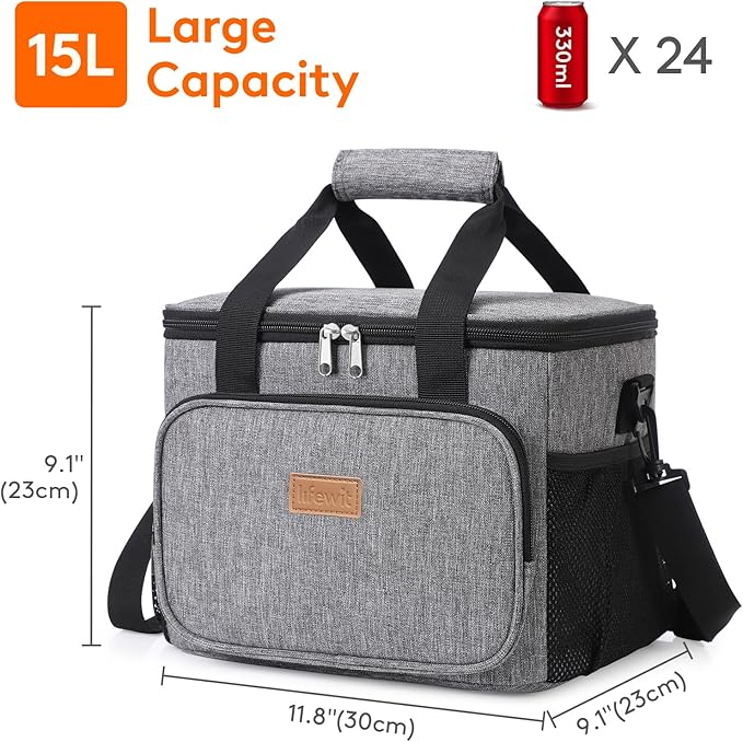 Lifewit Large Lunch Bag, Insulated Lunch Box, Soft Cooler Cooling Tote for Adult Men Women, Gray 24-Can (15L)