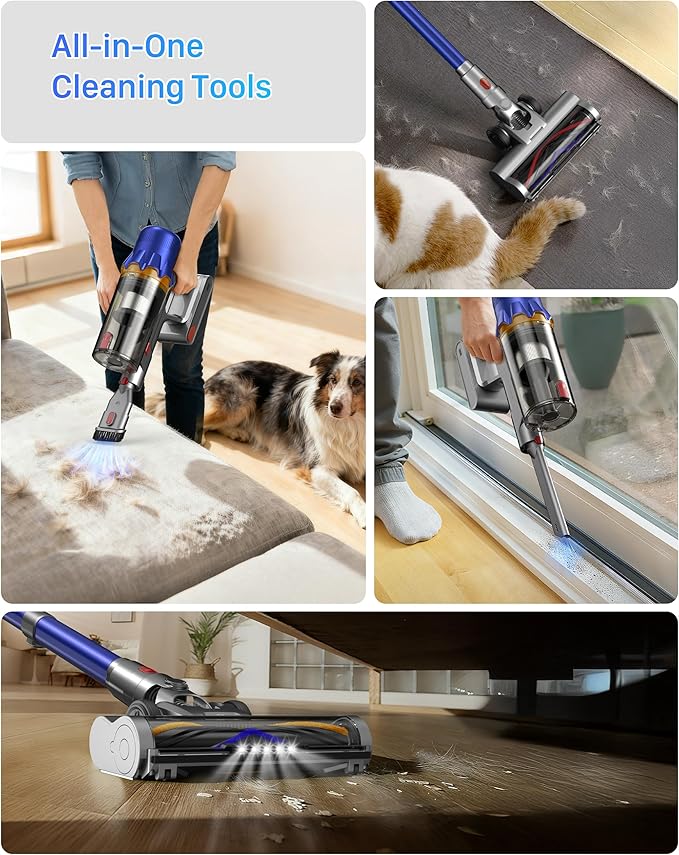 iXlion Cordless Vacuum Cleaner - Powerful Stick Vacuum with HEPA Filter, 55-Min Runtime, LED Light, Anti-Tangle Brush, Detachable Battery, Lightweight for Home, Pet Hair, Carpets & Hard Floors