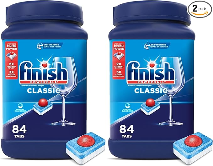 Finish Classic Dishwasher Pods,No Pre-Rinse Dishwasher Detergent Soap For Clean & Shine everyday with grease fighting Power,84 Count (Pack of 2)