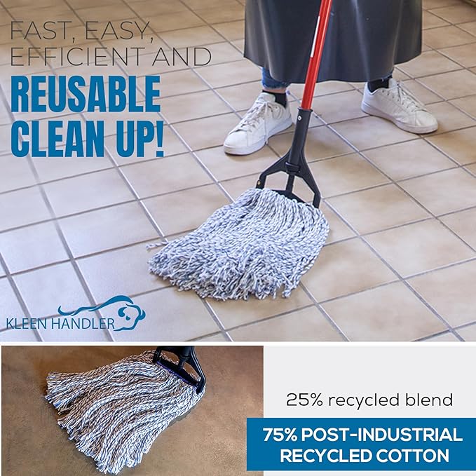 KLEEN HANDLER Cut End Finish Mop | 1.25" Universal Headband Maximum Absorption Finishing Mop, Case of 24