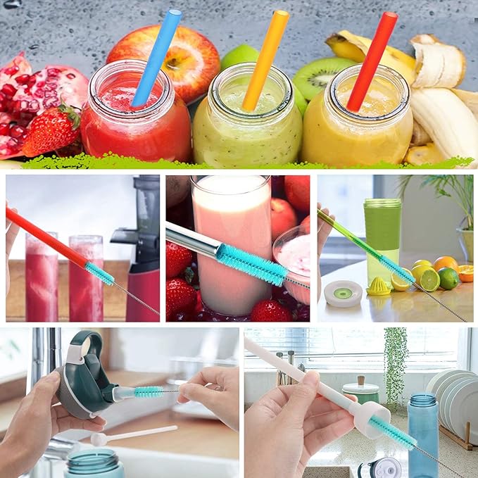 Long Straw Brush Cleaner (10 Pack), Flexible Nylon Tube Cleaning Brushes with 0.4" Bristles, Rust-Proof Stainless Steel Wire Washer for Reusable Tumblers, Sports Bottles & Pipes (10 Inch)