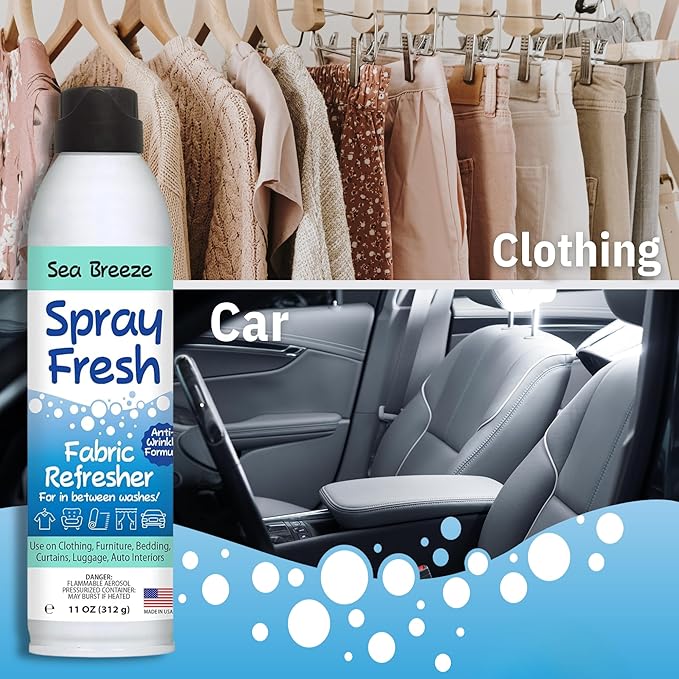 Spray Fresh Fabric Refresher, Sea Breeze, 8 oz — Deodorizer and Freshener for Clothing, Bedding, and Furniture