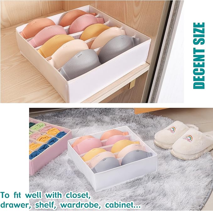 Bra Storage Drawers Organizer for Clothing Underwear Drawer Organizer Dividers Foldable Storage Cube Bins for Bra,Socks, Underwear,3 Pack （White）