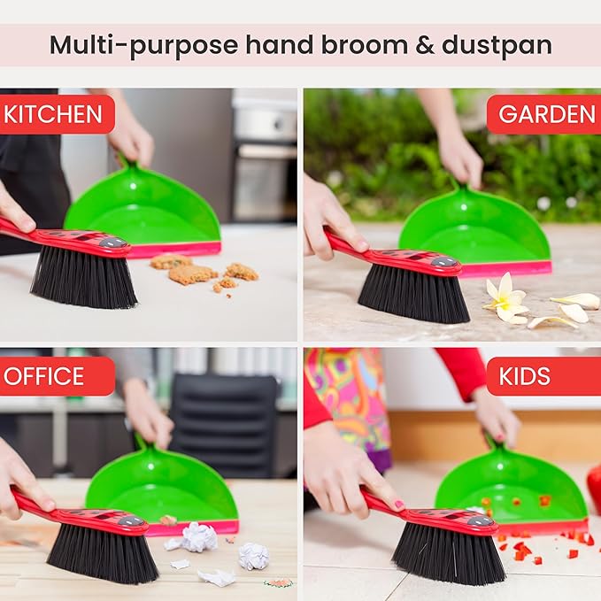 Vigar Ladybug Dust Pan and Brush Handy Set, 12-3/4-Inches, Green, Red, Black