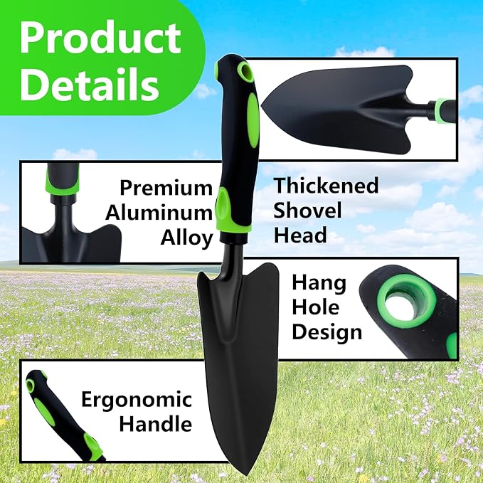 12 Pcs Garden Shovel, Aluminum Alloy Trowel, Heavy Duty Trowel Gardening Tool, Metal Hand Shovel with Ergonomic Handle, Small Shovels for Digging Weeding Planting Transplanting