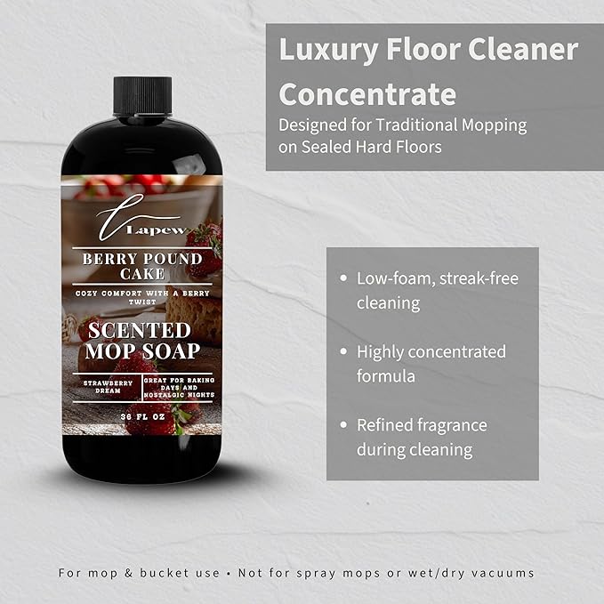 Lapew Berry Pound Cake Scented Mop Soap - Luxury Floor Cleaner Concentrate for Mopping Tile, Laminate, Vinyl & Hardwood | Streak-Free, Low-Foam | 36 oz