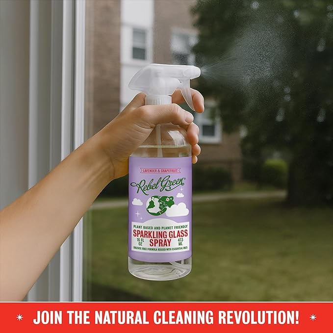 Rebel Green Sparkling Glass Spray - Streak-Free Natural Glass Cleaner for Windows, Mirrors, and Surfaces - Lavender & Grapefruit Scent - 16 oz - 2 Pack