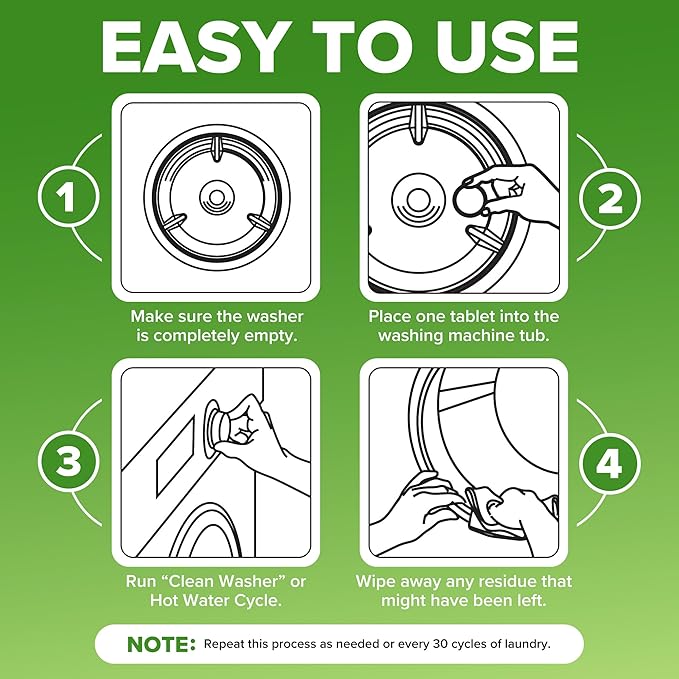 Renuv® Heavy Duty Washing Machine Cleaner Descaler Tablets - for Front Load, Top Load Washer, HE (6 XL Tablets - 6 Months Supply)