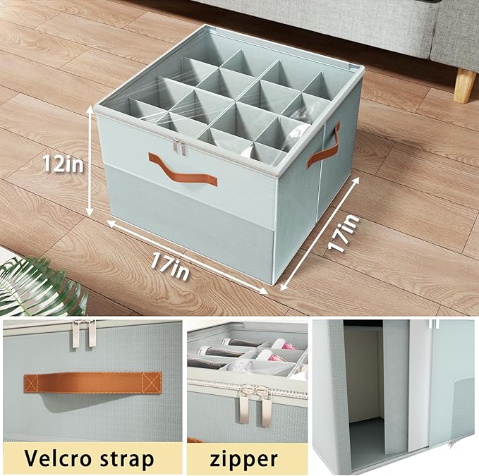Shoe Organizer for Closet,2 Pack Foldable Shoe Storage Organizer Box Bin with Adjustable Dividers and Clear Cover, Fits up to 16-32 Pairs（Grey）