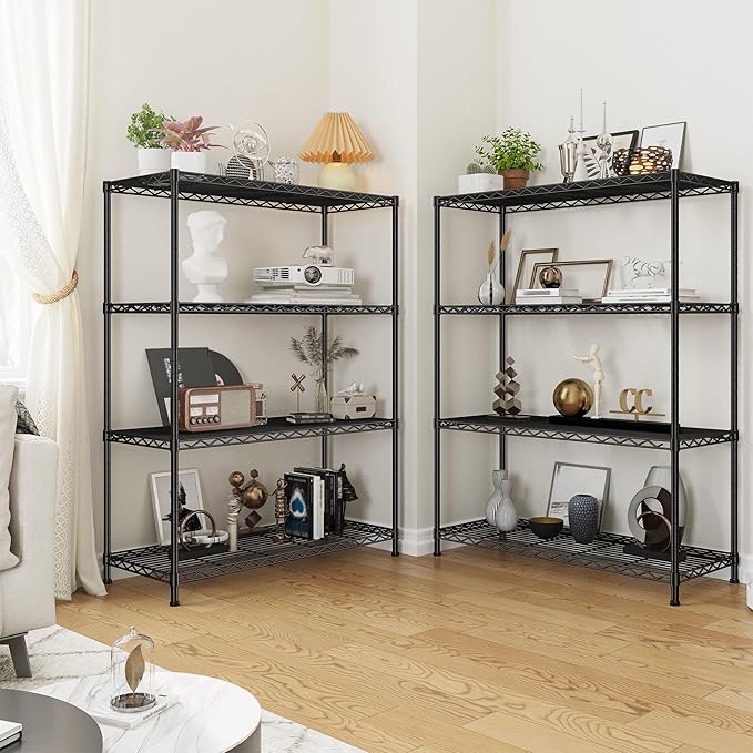 DurayLoly 4- Shelf Metal Shelving Unit Adjustable Storage Shelves Heavy Duty Garage Shelving Steel Wire Shelving for Laundry Bathroom Kitchen Pantry Closet Garage Black, 35.6Wx16Dx54H,2pc