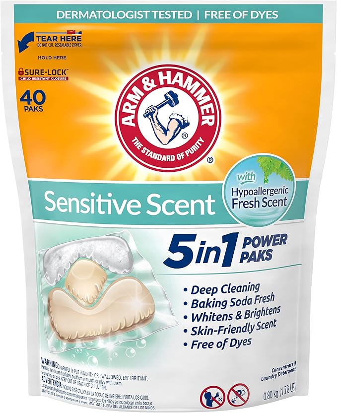 Arm & Hammer Sensitive Scent 5-in-1 Laundry Detergent Power Paks, 40 count