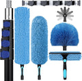 36ft High Ceiling Duster Kits with 5-30ft Heavy Duty Extension Pole - Fan Blade Cleaner, Cobweb Remover & Blue Window Squeegee Kit, Washable Dust Brush for High Roof and Glass Surfaces
