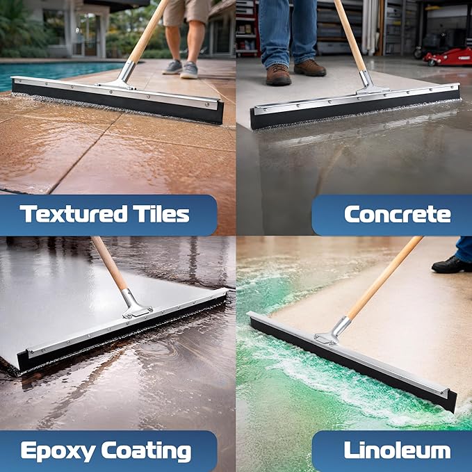 DSV Standard Garage Floor Squeegee 36’’, Neoprene Blade Asphalt Squeegee, Taper Pole Connection - Handle Sold Separately for Tiles, Concrete and Asphalt