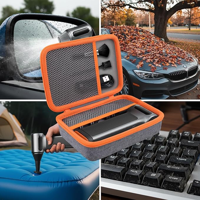 for WOLFBOX MF200 Compressed Air Duster Hard Storage Case(Gray Case,Orange Zipper)