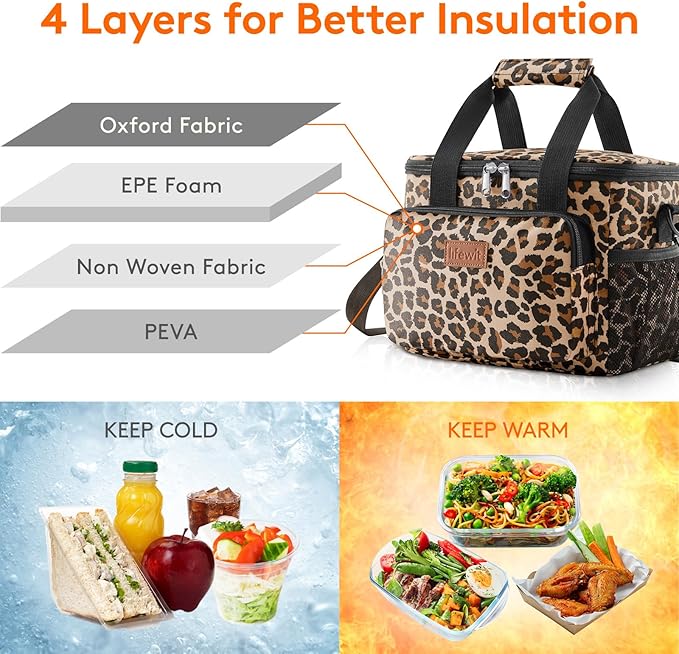 Lifewit Medium Lunch Bag, Insulated Lunch Box, Soft Cooler Cooling Tote for Adult Men Women, Leopard 12-Can (9L)