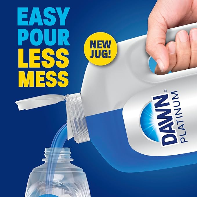 Dawn Platinum Refill Jug Dish Soap, Fresh Rain Scent Liquid Dishwashing Detergent Powerful Dawn Dish Soap for Tough Grease Removal Dishwashing Liquid Value Pack, 51.5 oz (Pack of 2)