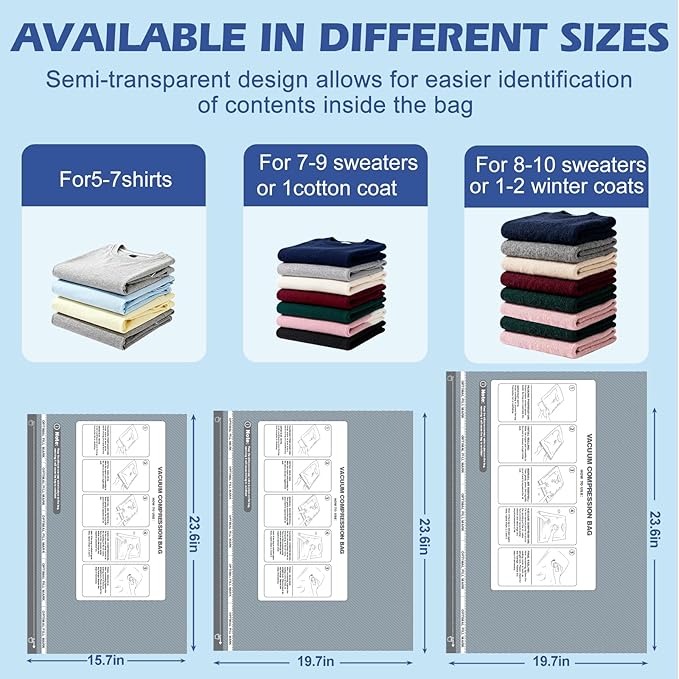 Fantictas Travel Vacuum Storage Bags with Rechargeable Air Pump, 18 Pack Portable Space Saver Bags, Compression Bags for Clothing, Bedding, Seasonal Storage & Packing Bags for Moving