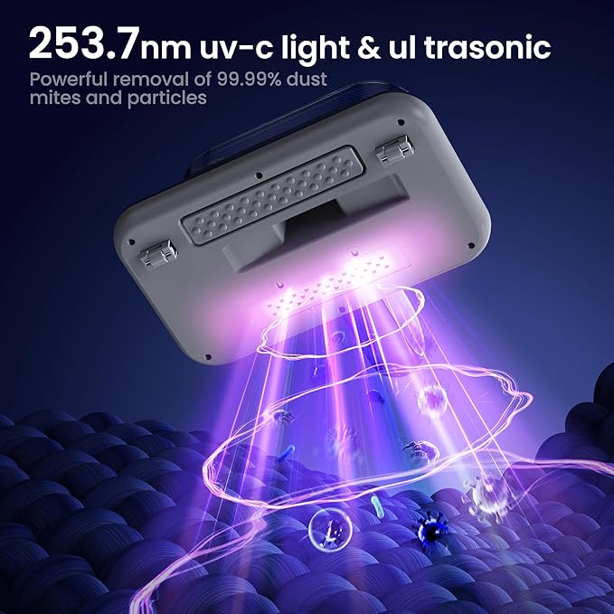 Mattress Vacuum Cleaner Powerful Vibration Handheld Couch Vacuum with UV-C Light and LED Display, HEPA Filter, Versatile Bed Vacuum Cleaner Cordless with Type-C Charging Port for Bed, Sofa, Carpets