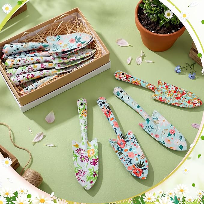 24 Pcs Floral Garden Shovels Bulk Gardening Gift for Women Heavy Duty Garden Tools Floral Hand Shovel for Mom Employees Birthday Thank You Gifts (Green Flowers)