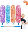 4 Pack Microfiber Feather Dusters, Up to 55 Inch Extension Pole, Cobweb Cleaner, Electrostatic Bendable Head,Telescoping Feather Dusters for Wall, Ceiling Fan, Celling, Car, Furniture