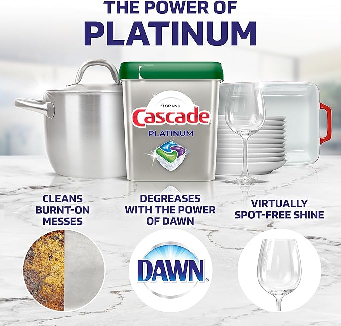 Cascade Platinum Power Boost Dishwasher Pods, Dishwasher Detergent, Dishwasher Soap, Dish Tabs, Dishwashing Tablets, Dish Detergent, Lemon, Actionpacs, 37 Count