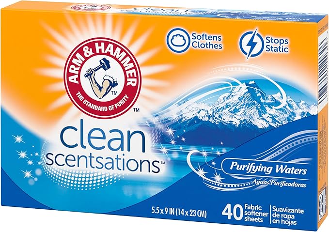 ARM & HAMMER Fabric Softener Sheets, 40 sheets, Purifying Waters