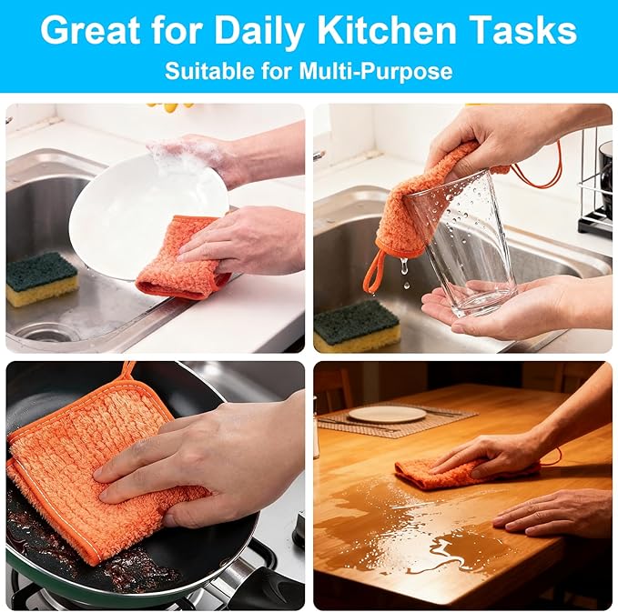 Microfiber Cleaning Cloth,10 Pack Cleaning Towels for Dish Drying Washing, 12"X12" Soft Absorbent, Streak-Free, Lint-Free, Reusable Microfiber Cloth Rags for Car, House, Kitchen(Assorted Color)