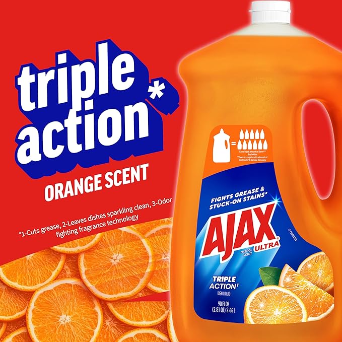 Ajax Ultra Liquid Dish Soap Orange Scent, Triple Action, 90 fl oz Bottle (Pack of 2)
