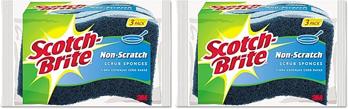 Scotch-Brite No Scratch Scrub Sponges, Blue, 4-1/2 x 2-1/2 x 7/10 in (Pack of 2)