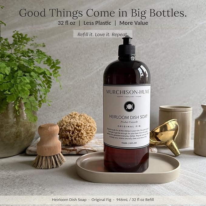Murchison-Hume Heirloom Dish Soap Refill | Plant-Based Dishwashing Liquid | Cuts Grease | Gentle on Hands | Hypoallergenic | Biodegradable | Safe for Fine China | Original Fig | 32 fl oz