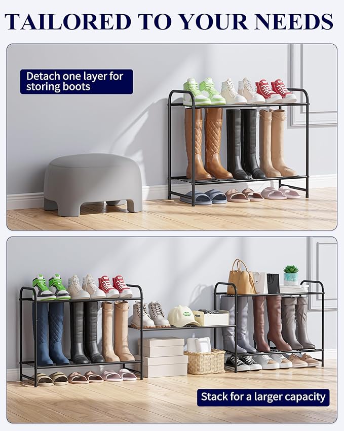 Kitsure Shoe Rack - Stainless Steel Shoe Organizer, Sturdy Shoe Rack for Closet and Front Door Entrance, Free Standing Shoe Shelf, Closet Organizers and Storage, 25.6" Wide - 3 Tier, Black