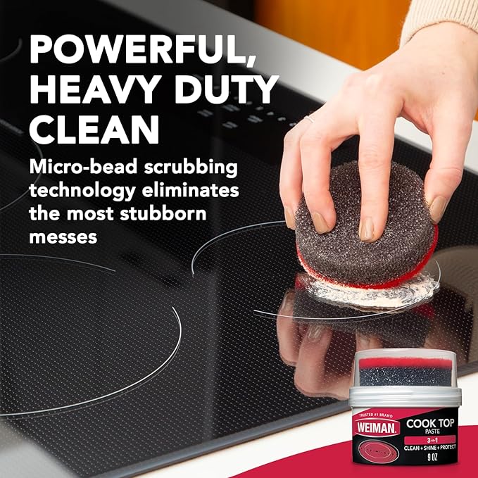 Weiman Cooktop Cleaner Paste, Easily Remove Burned-On Food, Grease and Watermarks, Leaving Your Glass Cook Top Sparkling
