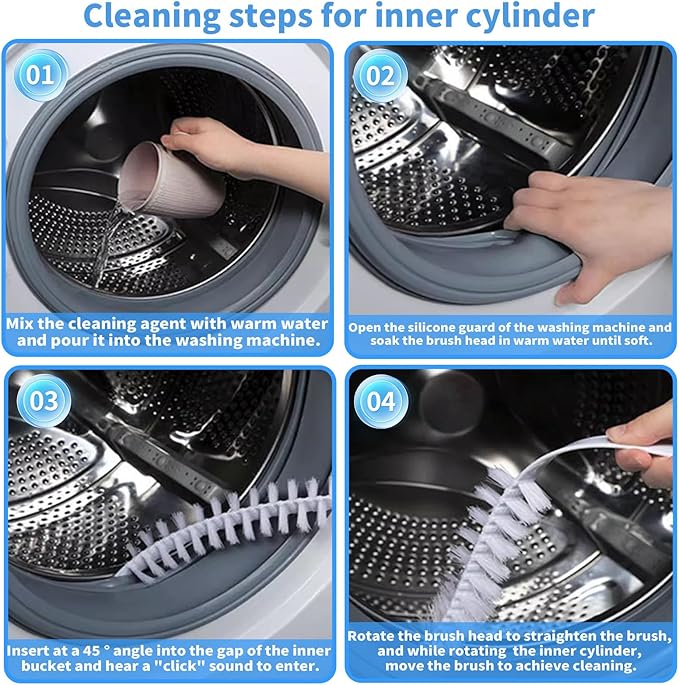 Washing Machine Cleaning Brush Set, Front Load Washer Machine Cleaner Accessories, Drum Laundry Cleaner Brush Household Cleaning Tools for Bathroom, Shower & Kitchen (6 Pcs)
