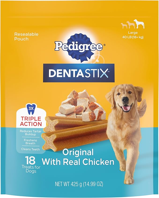 Pedigree Dentastix Large Breed Dog Treats, Original Flavor, 14.99 oz. Bag (18 Treats)