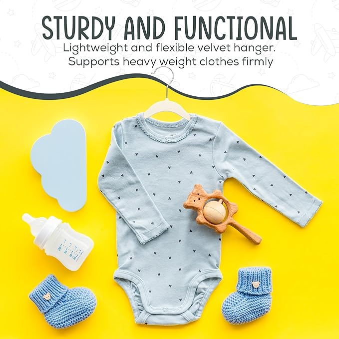 TechZoo 50 Premium Baby Velvet Hangers - 11.8" Non-Slip, Ultra-Slim Space-Saving Children Closet Hangers - 360° Swivel Hook, Strong & Durable Infant & Toddler Clothes Hangers for Wardrobe - Ivory